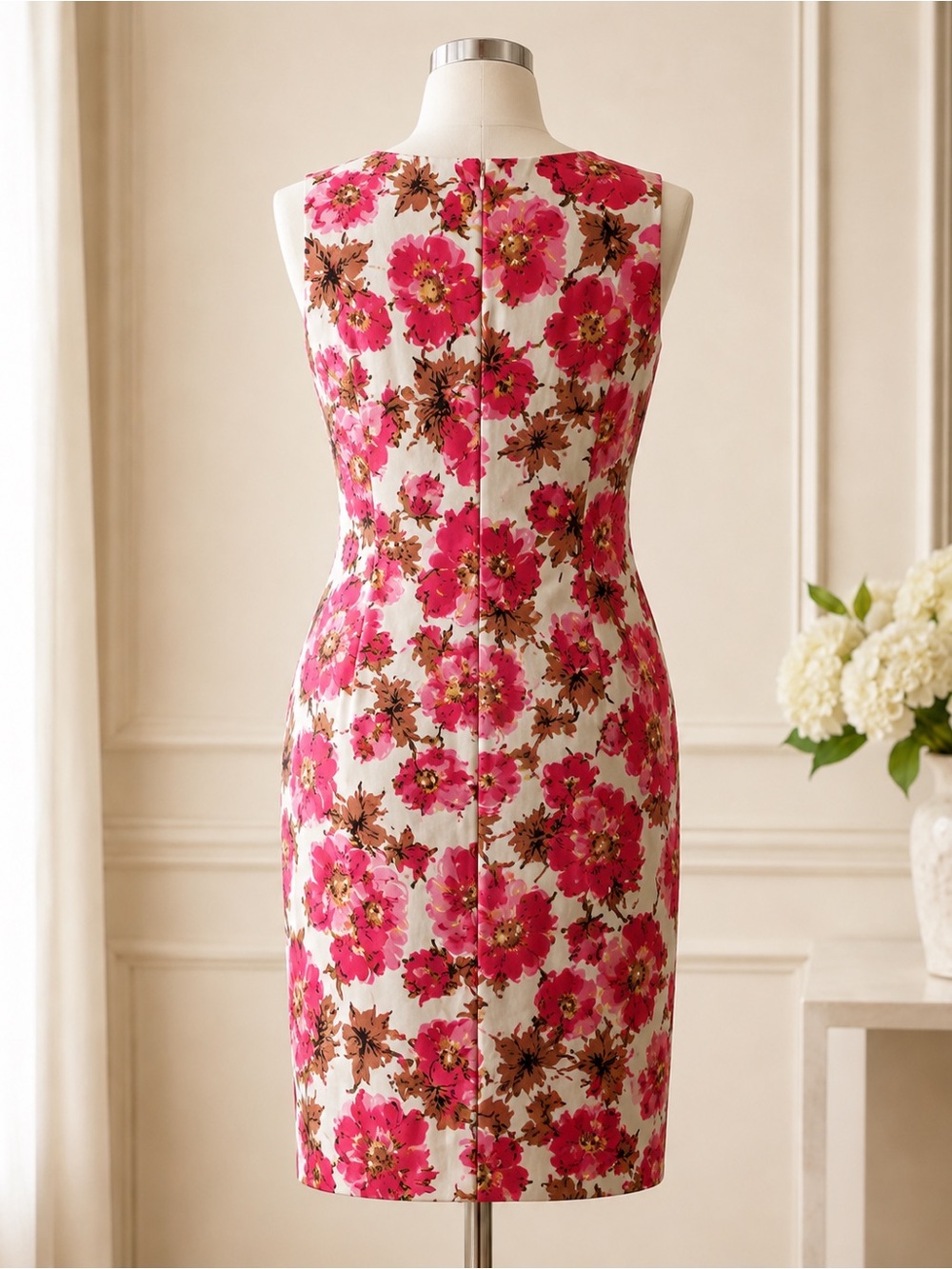 Newport News Sleeveless Floral Sheath Dress in Pink and Cream Size 14W NWT. - Picture 2 of 5